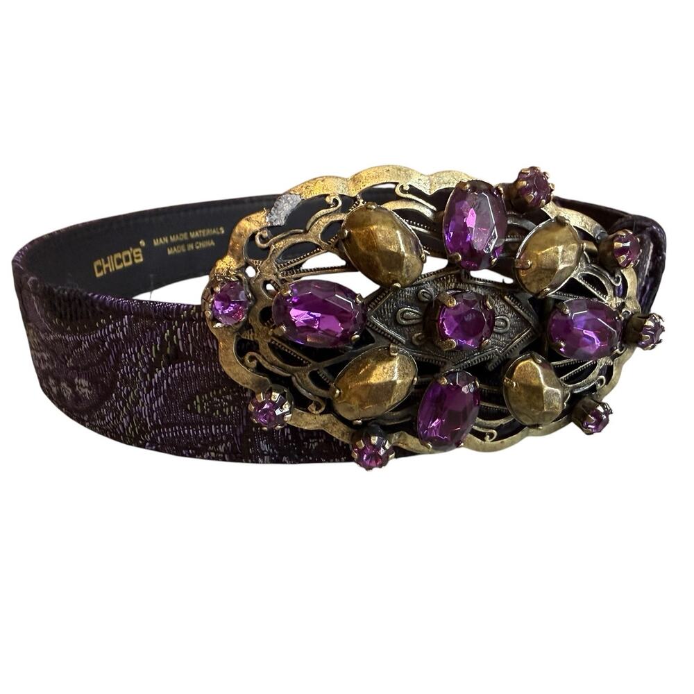 Chicos Statement Belt Purple Tapestry Chunky Buckle Detail M